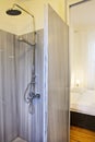 Bedroom with en suite bathroom Royalty Free Stock Photo