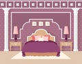 Bedroom in flat style in in purple color.