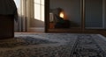 bedroom floor with rug and mirrored wardrobe doors Royalty Free Stock Photo