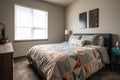 bedroom, with freshly laundered linens and reading glasses on nightstand