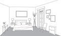 Bedroom furniture. Interior outline sketch. Vintage style bed room decor