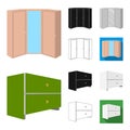 Bedroom furniture cartoon,black,flat,monochrome,outline icons in set collection for design. Modern wooden furniture Royalty Free Stock Photo