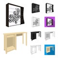 Bedroom furniture cartoon,black,flat,monochrome,outline icons in set collection for design. Modern wooden furniture Royalty Free Stock Photo