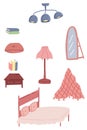 Bedroom hand drawn set vector icons Royalty Free Stock Photo