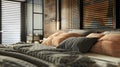 In the bedroom the headboard of the bed is made of steel grating giving the room an urban loft vibe. The open design of
