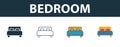 Bedroom icon set. Four elements in diferent styles from real estate icons collection. Creative bedroom icons filled, outline, Royalty Free Stock Photo