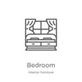 bedroom icon vector from interior furniture collection. Thin line bedroom outline icon vector illustration. Outline, thin line
