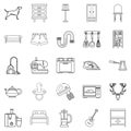 Bedroom icons set, outline style