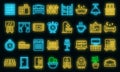 Bedroom icons set vector neon