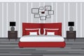 Bedroom Illustration. Elevation Room with Bed, Side Table and Lamp. Furniture Set for Yout Interior Design .