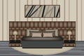 Bedroom Illustration. Elevation Room with Luxury Bed, Side Table and Lamp. Furniture Set for Your Interior Design .