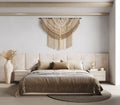 Bedroom interior background, Coastal boho style, 3d render Royalty Free Stock Photo