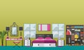 Bedroom interior banners set in flat style. Vector illustration.