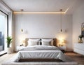 Bedroom interior decorated in fancy posh neoclassicism style with golden and pink tones