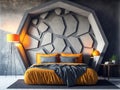 Bedroom interior design concept idea with backdrop texture of concrete walls Royalty Free Stock Photo