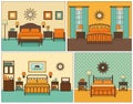 Bedroom interior. Hotel room in retro design. Vector illustration Royalty Free Stock Photo