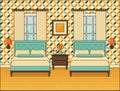 Bedroom retro interior. Hotel room in flat design. Vector illustration. Royalty Free Stock Photo