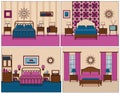 Bedroom interior. Hotel room in retro design. Vector illustration. Royalty Free Stock Photo