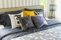 Bedroom interior with king size bed with grey bedding Royalty Free Stock Photo