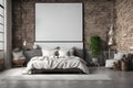 Bedroom interior in loft, industrial style, frame mockup, 3d rende Royalty Free Stock Photo