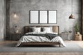 Bedroom interior in loft, industrial style, frame mockup, 3d rende Royalty Free Stock Photo