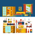 Bedroom interior object constructor template vecto