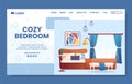 Bedroom Interior Social Media Landing Page Template Flat Cartoon Background Vector Illustration