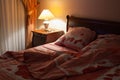 Bedroom interior with table-lamp at night time Royalty Free Stock Photo