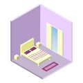 Bedroom isometric interior design composition with cumbersome objects and window for your web site design, app, UI. Royalty Free Stock Photo