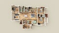 3 bedroom luxury apartment axonometric 3d rendering