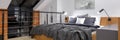 Bedroom on mezzanine, panorama Royalty Free Stock Photo