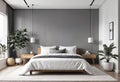 Bedroom in a modern minimalist concept style. White and gray room interior Royalty Free Stock Photo