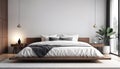 Bedroom in a modern minimalist concept style. White and gray room interior Royalty Free Stock Photo