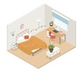 Bedroom and office area - modern vector colorful isometric illustration Royalty Free Stock Photo
