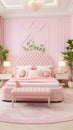 a bedroom with pink walls and a pink bed Mediterranean interior Master Bedroom with Pastel Pink