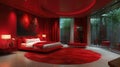 Bedroom With Red Walls and Large Bed Royalty Free Stock Photo