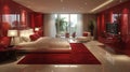 Bedroom With Red Walls and White Bed Royalty Free Stock Photo