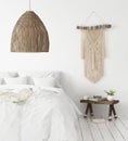 Bedroom, Scandi-boho interior style Royalty Free Stock Photo