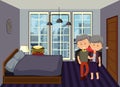 Bedroom scene with an old couple characters