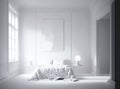 Bedroom in the style of minimalism, white color. AI generative