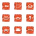 Bedroom suite icons set, grunge style