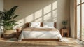 A Bedroom With a Bed and a Plant in the Corner Royalty Free Stock Photo