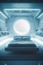 The Bedroom of Tomorrow: A Futuristic Oasis with a Luxurious White Bed Royalty Free Stock Photo