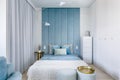 Blue bedroom with upholstered wall Royalty Free Stock Photo