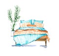 Bedroom, watercolour illustration Royalty Free Stock Photo