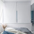 Bedroom with white window blinds Royalty Free Stock Photo