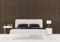 Bedroom with wooden slats on the wall