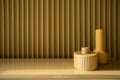 Bedroom working corner decorated yellow ceramic vase on mustard color corrugated wall in the background /apartment interior /copy