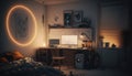 Workspace inside a bedroom with minimal lighting