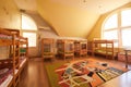 Beds in the children`s room, double bed